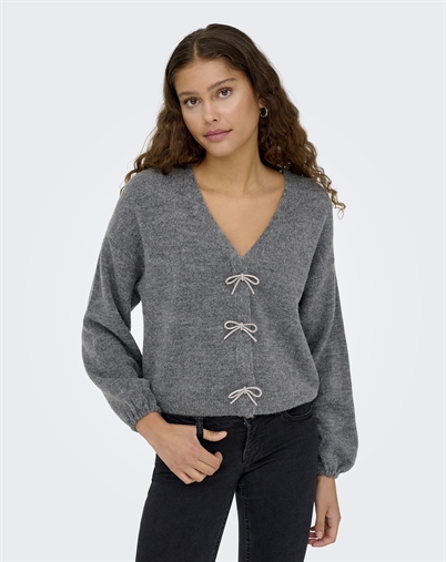  Only - ONLDonna Bow V-Neck Strik - Medium Grey Melange 